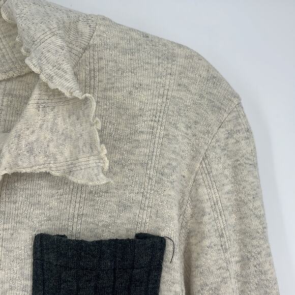 Vintage 90s Cottage Granny Cardigan Medium Sweater Top Shrunken Crop Ruffle Rib - Picture 3 of 6